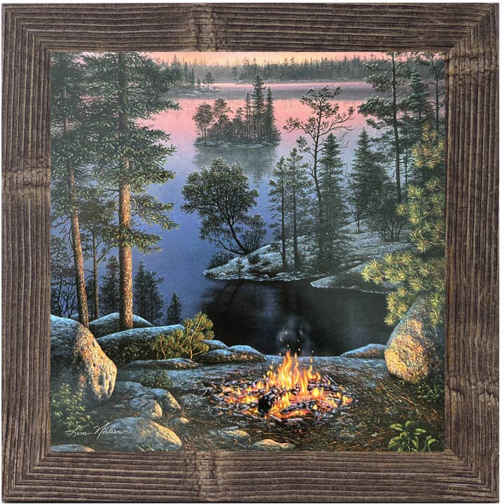 Summer Snow Art - Wholesale Christmas Wall Art - Sunset By The Fire By Artist Kim Norlien Framed Art