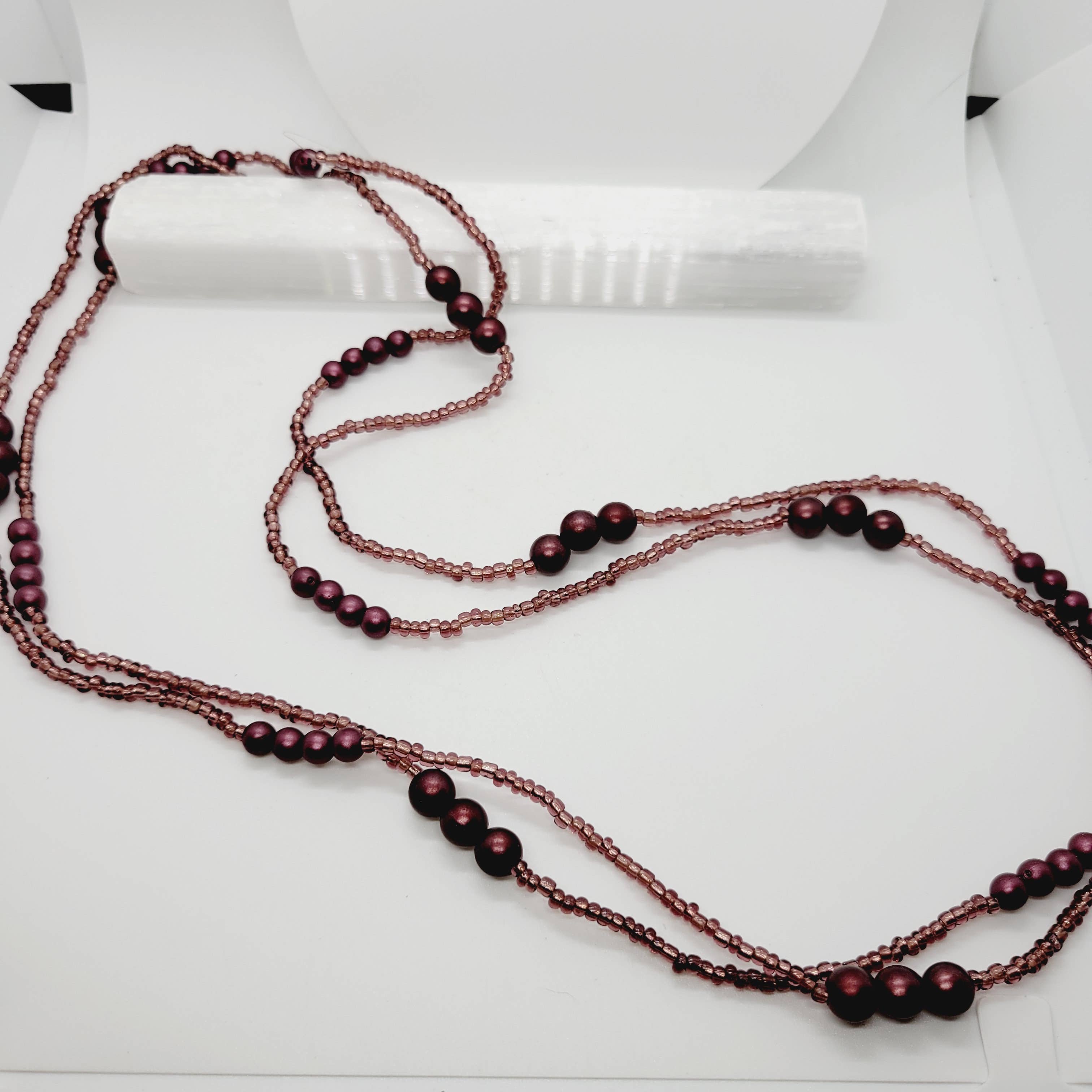The Raven's Edge - Wholesale Beaded/Pearl Necklace - Boho Long Dusty Mauve Beaded Necklace Cellar2