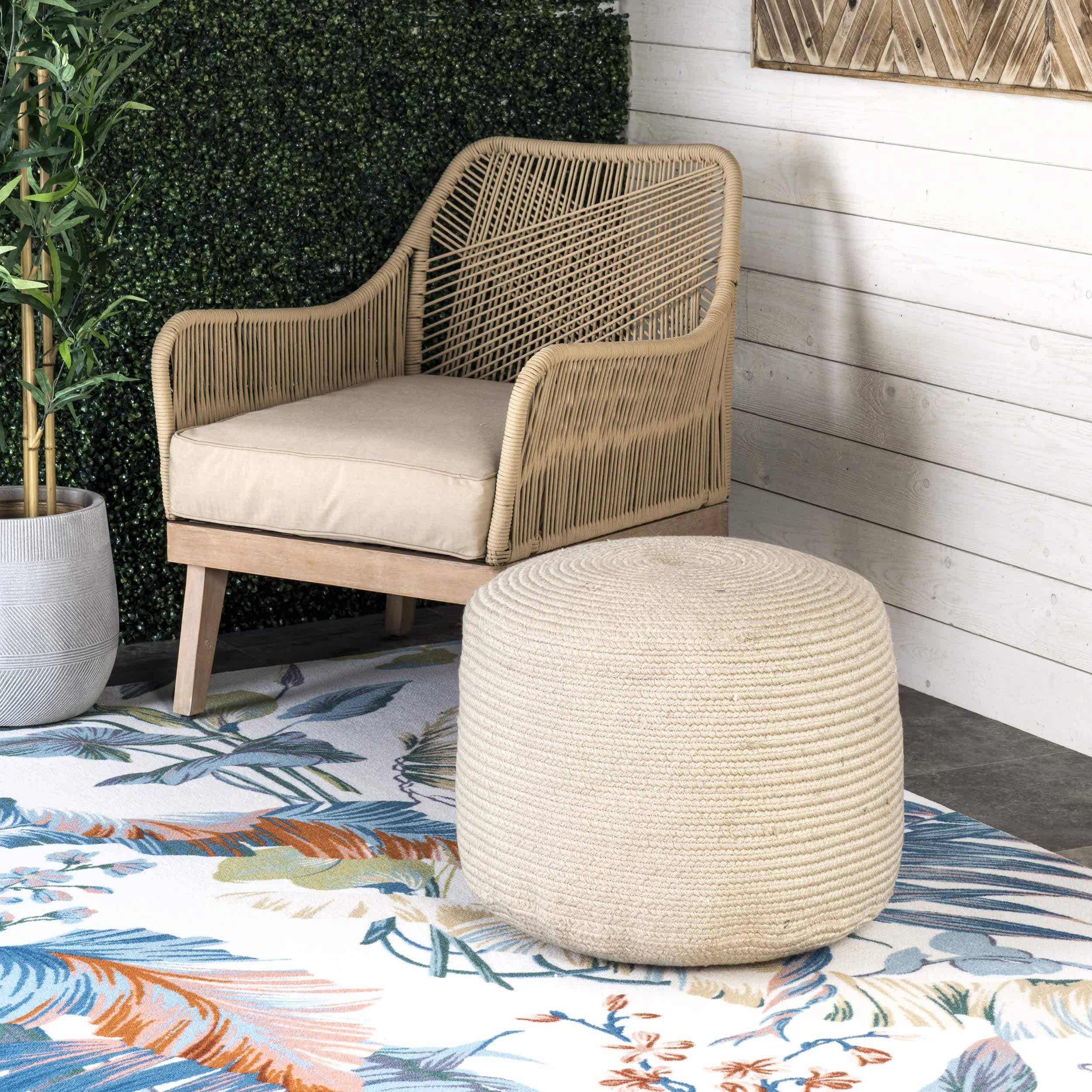 Beige Braided Indoor/Outdoor Filled Ottoman Pouf for wholesale on Faire1
