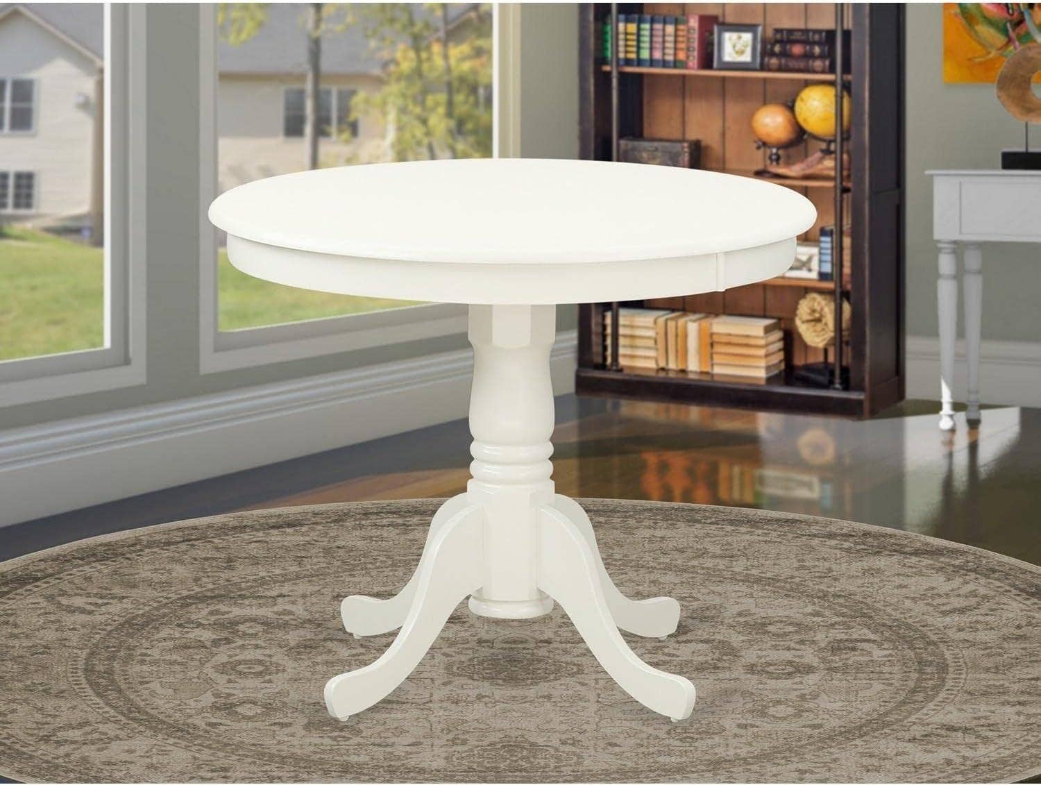 Ant Lwh Tp Antique 36 Inch Round Dining Table Linen White Pedestal for wholesale on Faire1