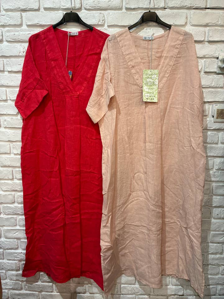 la maison des fibres naturelles - Wholesale Dress - Women's - Long dress v-neck 62733 100% linen52