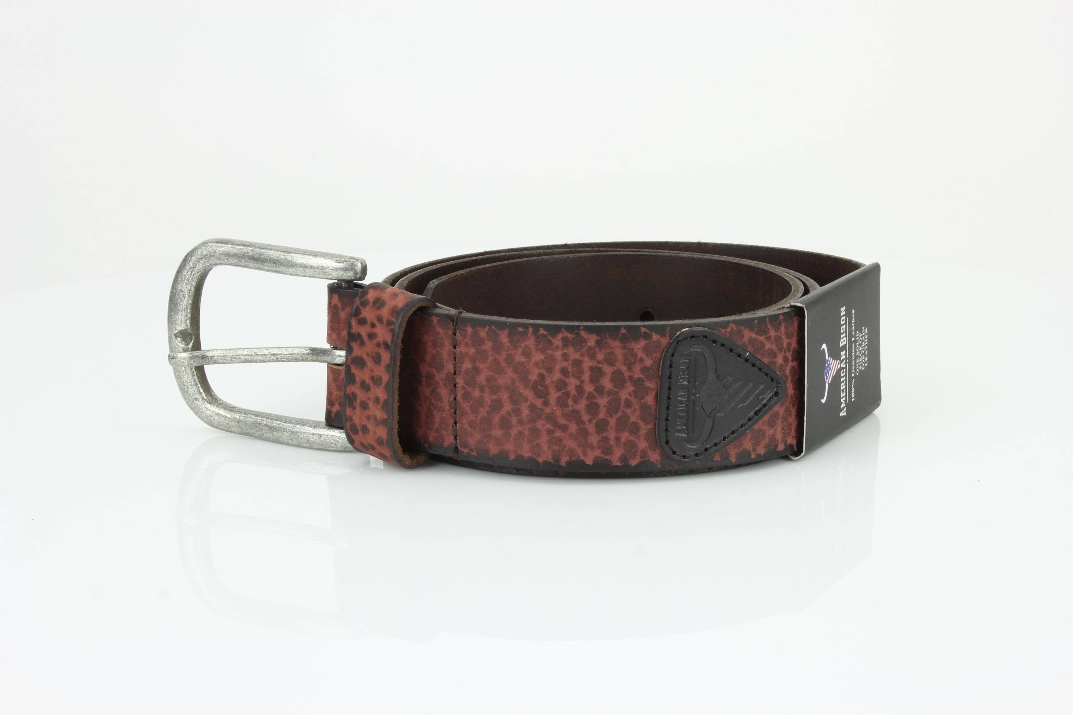 Leather Impressions Inc - Wholesale Belt - Unisex - Distressed Grain Leather Belt with Embossed Patch ABB 02314