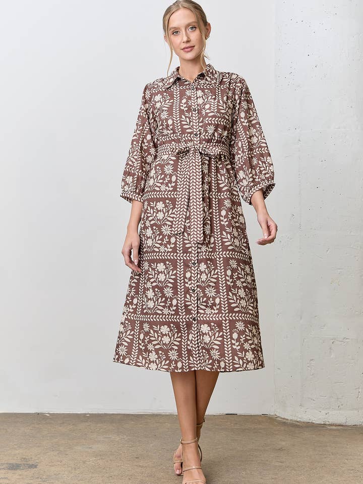 (PLUS) BORDER FLORAL PRINT SHIRT DRESS for wholesale by Polagram by Wellmade USA