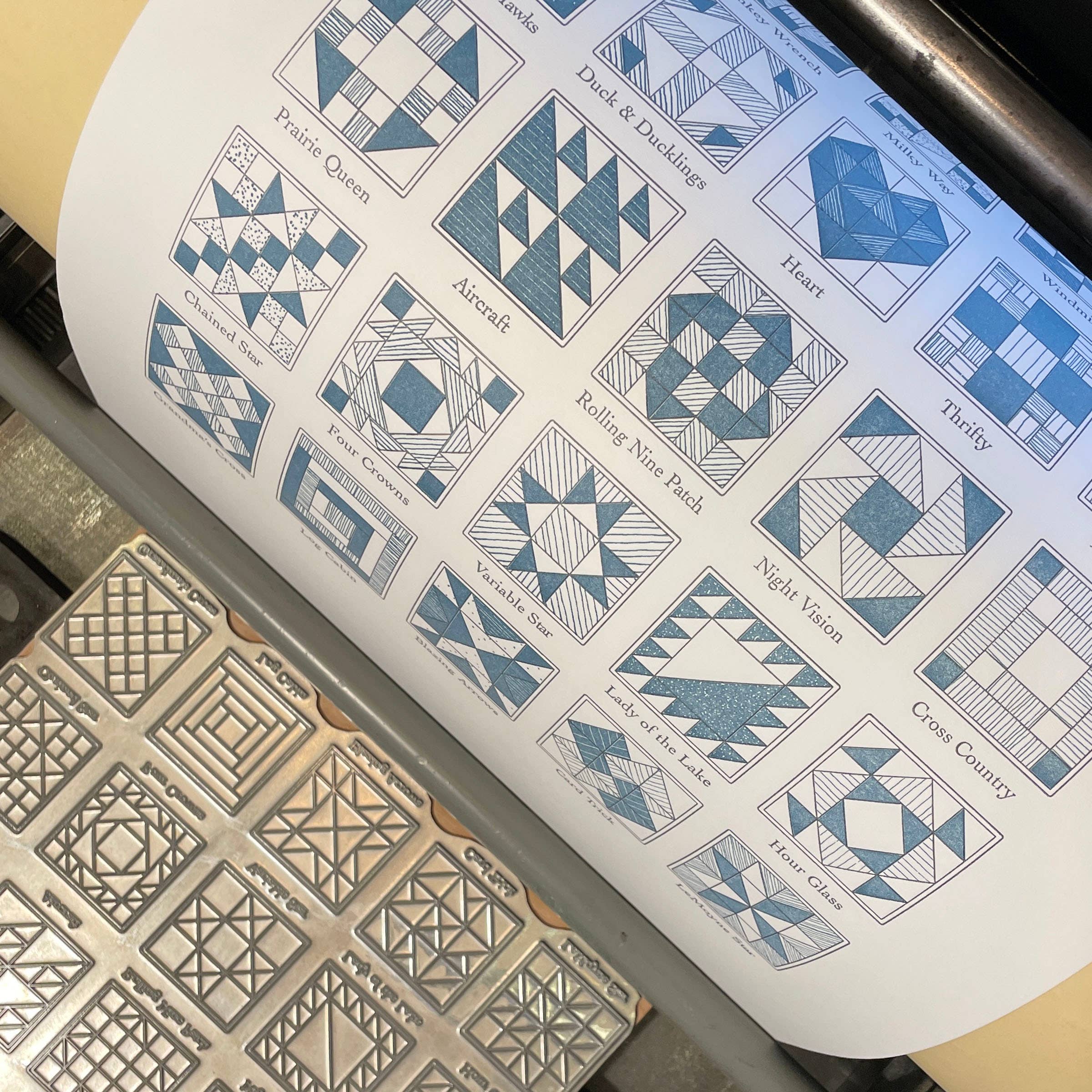 Green Bird Press - Wholesale Art Print - A Few Quilt Blocks Letterpress Print - 12" x 18"3