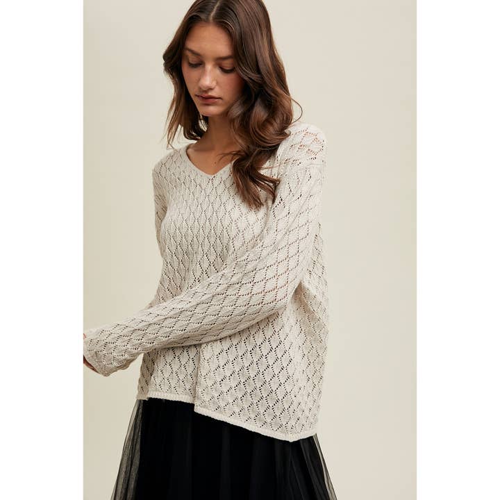 NATURAL CROCHET LIGHTWEIGHT SWEATER / WL24-9902 for wholesale on Faire