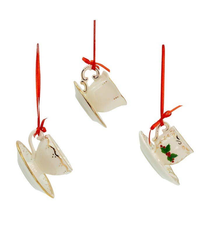 Kurt S. Adler, Inc. - Wholesale Ornament Set - 2.5"PORCELAIN HOLLY TEA CUP ORNAMENT 3/A1