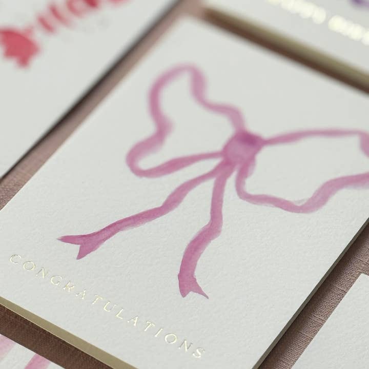 BLUSHING PINK BOW CONGRATULATIONS CARD for wholesale by Dear You Paperie