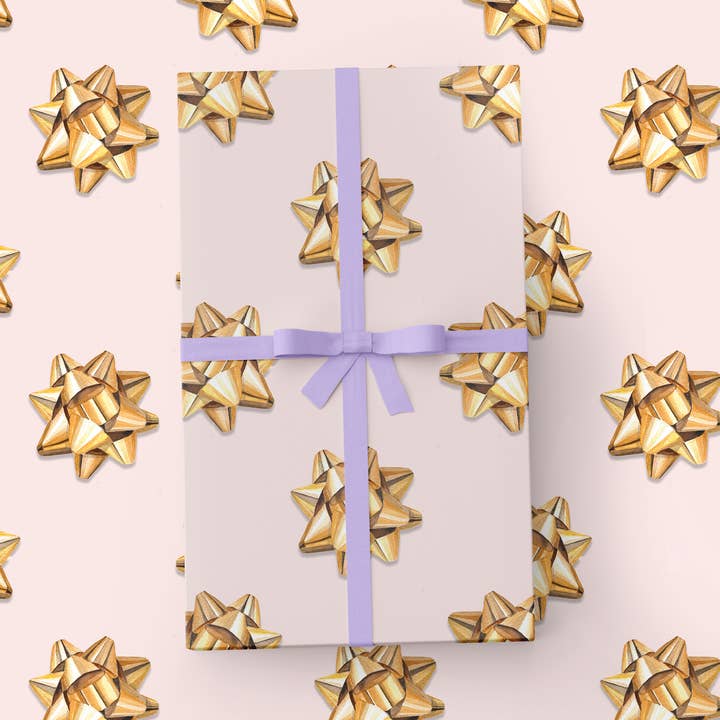 Gold Gift Bows Holiday Wrapping Paper for wholesale by Cami Monet