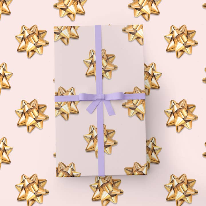 Cami Monet - Wholesale Wrapping Paper Roll - Gold Gift Bows Holiday Wrapping Paper