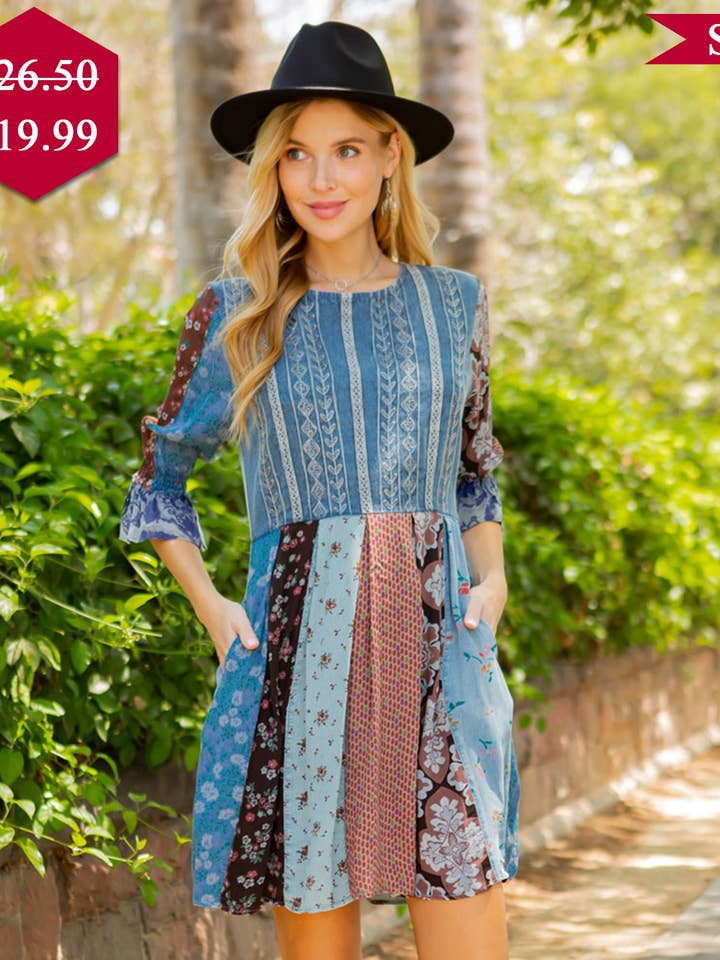 GREY Women’s Boho Embroidered Side Pocket Western Mini Dress
for wholesale on Faire