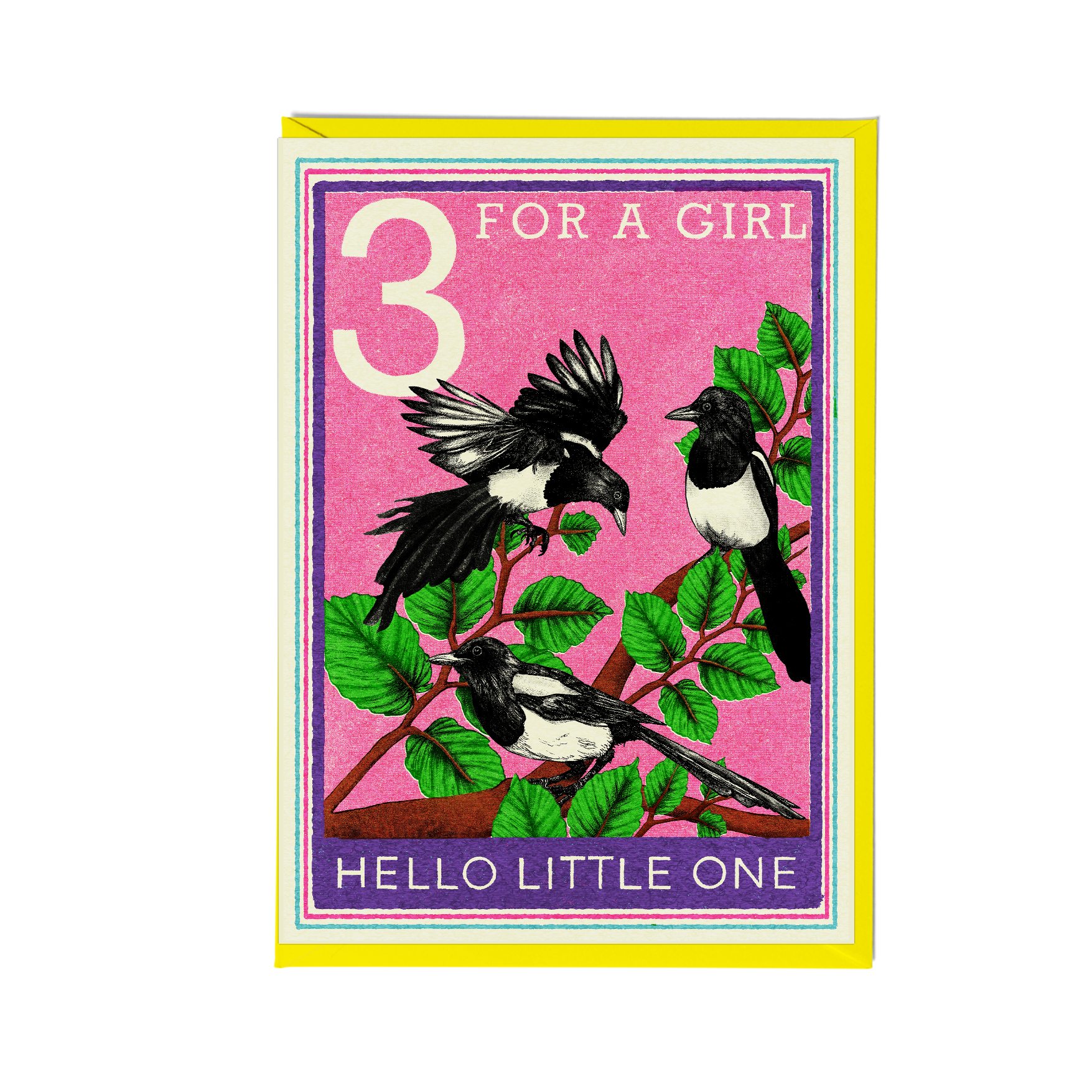 Fawn & Thistle Ltd (US Duties Paid) – wholesale Baby card – Magpie New Baby Girl Card | New Parent | Bird Greetings Card2