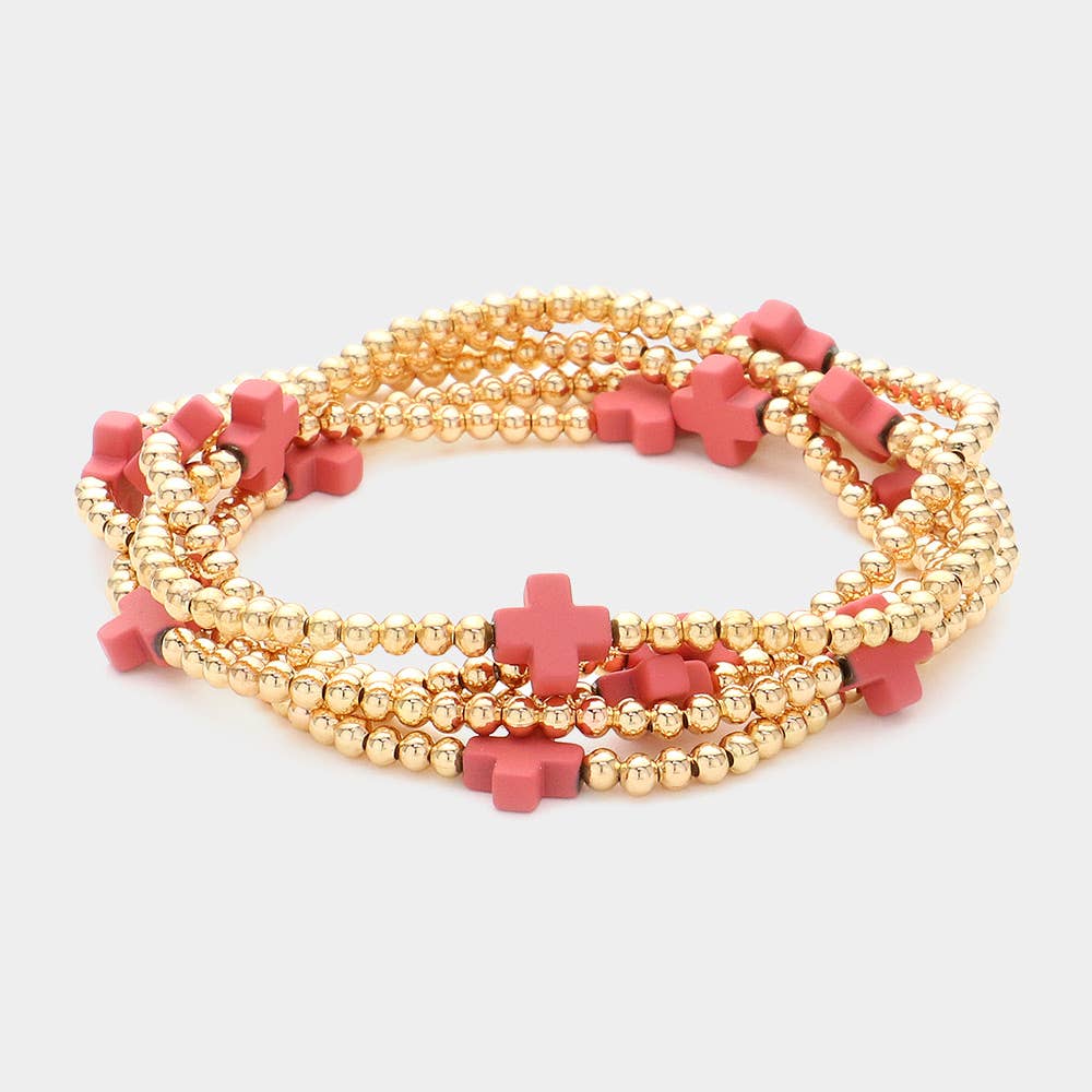 Sensibling Corp. – Großhandel Perlenarmband – 5PCS - Kreuzförmige Metallkugel Perlenarmbänder im Set0