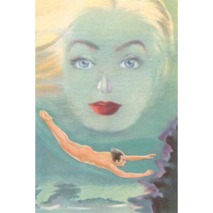 Postcard AM-422 Naked Man Swimming, Big Face for wholesale by Found Image Press