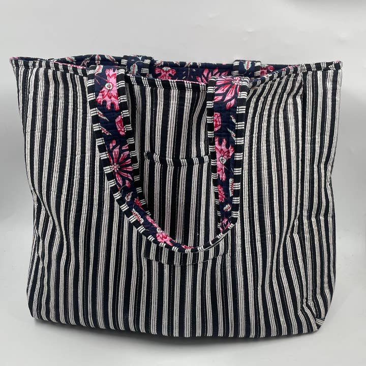 Funky Yak Ltd - Wholesale Tote bag – Women's - 100% Cotton Kantha Quilted Boho B.Floral Reversible Tote Bag2