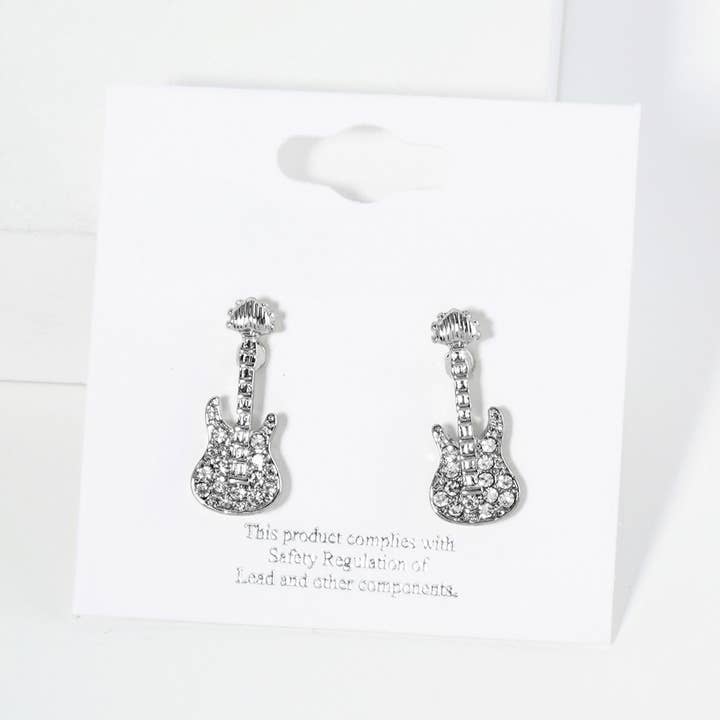 Sensibling Corp. – Brincos de pino por atacado – Brincos de Guitarra Pavimentada em Pedra de Cristal
9