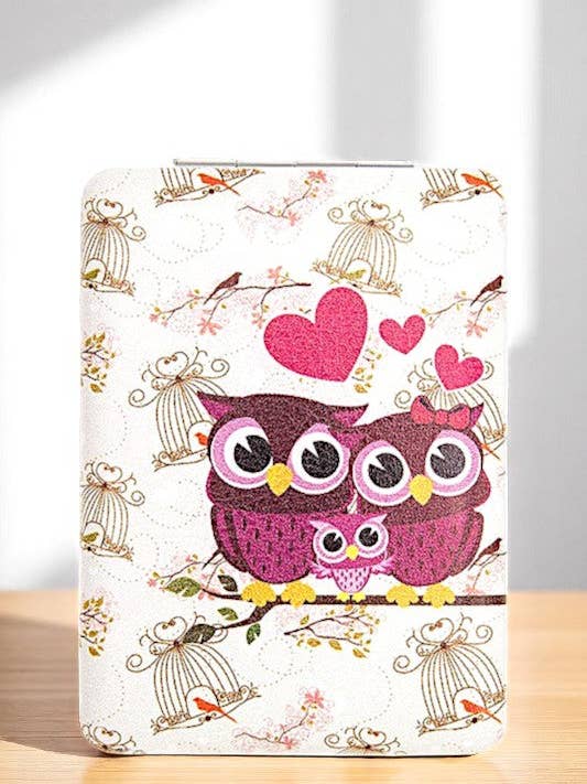 ESPEJO COMPACTO CON ESTAMPADO DE FAMILIA DE BÚHOS para venta al por mayor de Andrea Bijoux