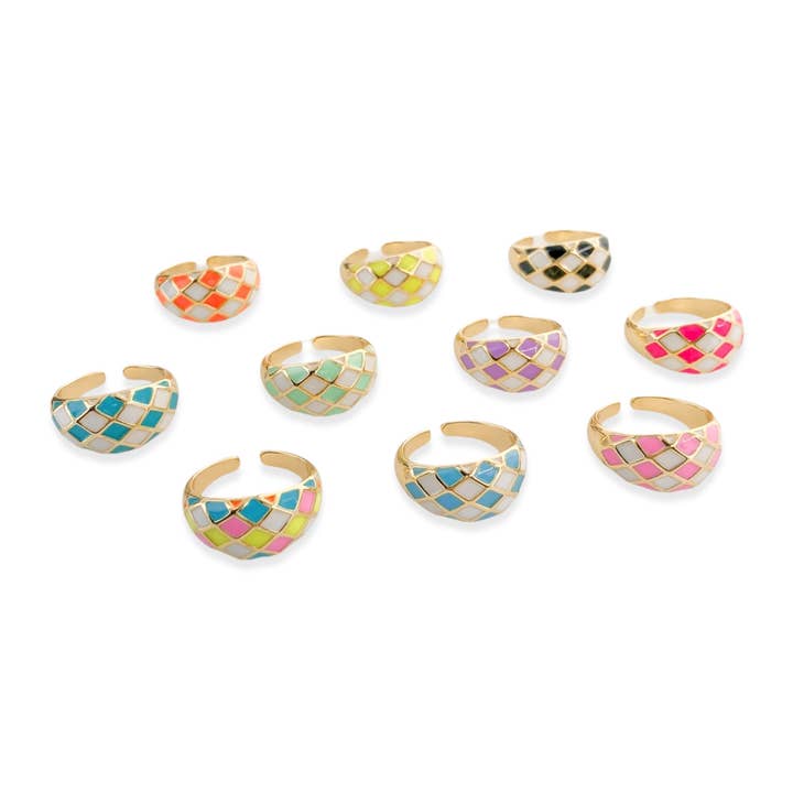 OMG Blings - Wholesale Band/Stacked Ring - LRN093 - Enamel Checkered Ring*9