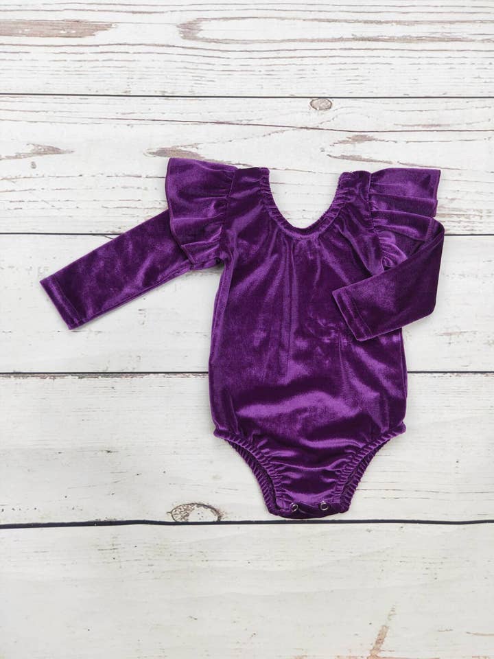 Baby Purple Velvet Onesie for wholesale by sassy kids palace