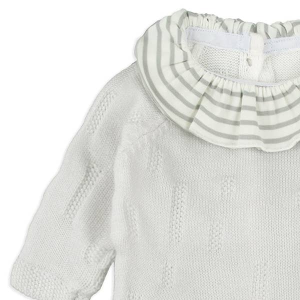 Grå 2-delt babysæt med strikket trøje og stribede bukser med fødder for engroshandel på Faire2