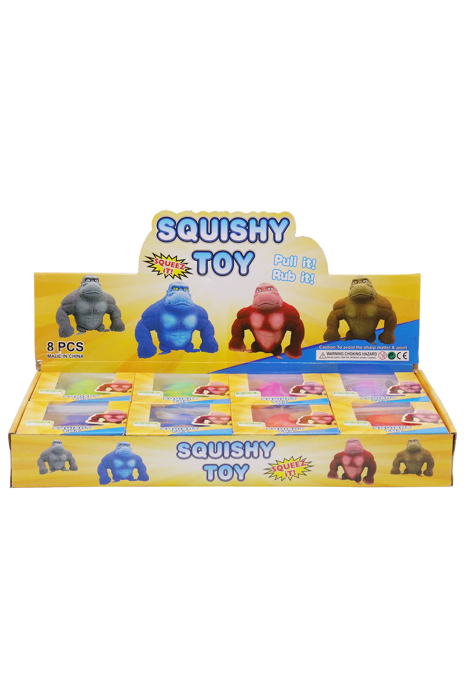 ASSORTI Tie-dye gorilla zandgevulde squishy - 8 stuks voor groothandel op Faire2