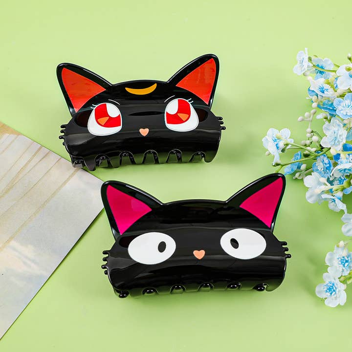 Adorable Big Eyes Black Cat Head Hair Claw Clips for wholesale by SoapElenGlen