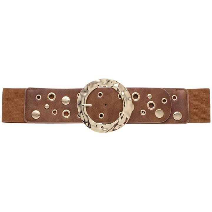 anbfashion - Wholesale Belt – Women's - Fashion Stud Metal Round Buckle Elastic Belt BT-2434