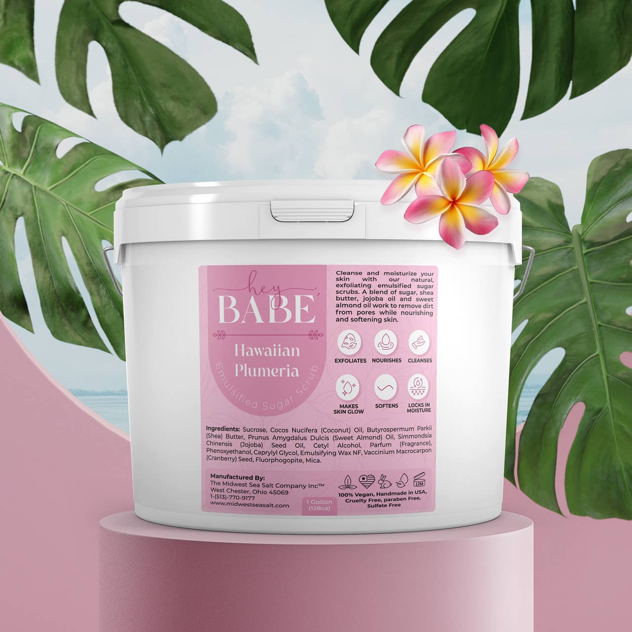 The Midwest Sea Salt Company – wholesale Kroppsskrubb/Exfoliant – Hej, Babe Emulsifierad Sockerskrubb för Kroppen - Hawaiiansk Plumeria4