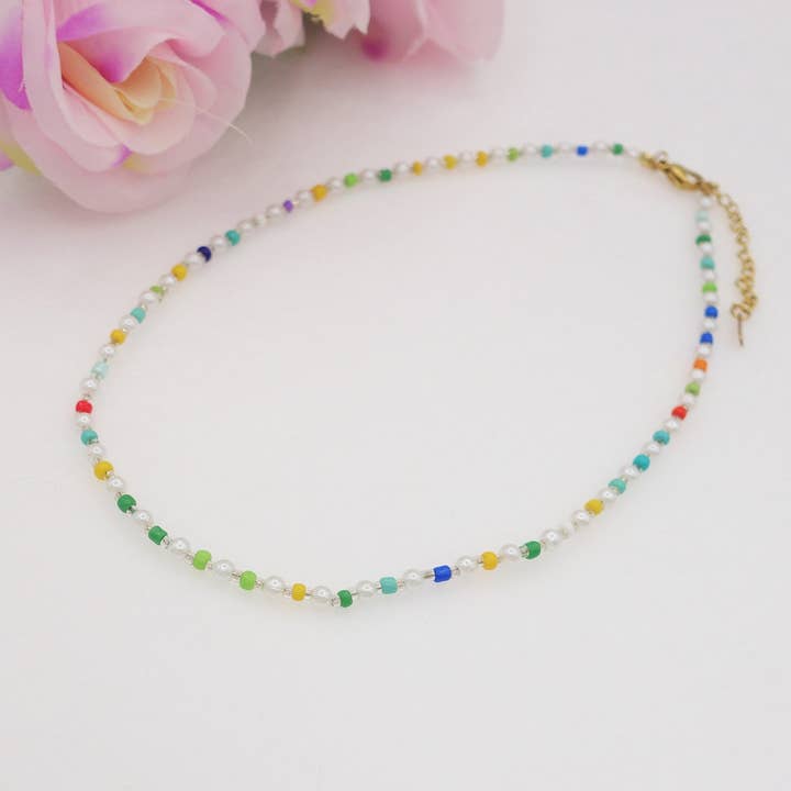 Daemon srls - Wholesale Beaded/Pearl Necklace - MILOS - Collana Perline Rainbow in Acciaio INOSSIDABILE2