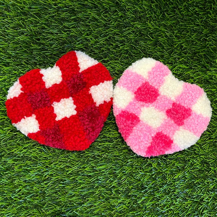 Gingham Heart Tufted Coasters for wholesale by Sofi Arte Studio