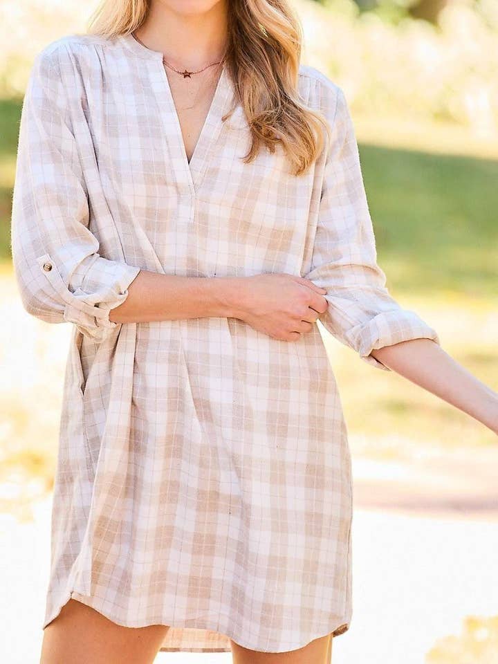 Side Pocket Back Pleats Plaid Print Dress for wholesale by Main Strip