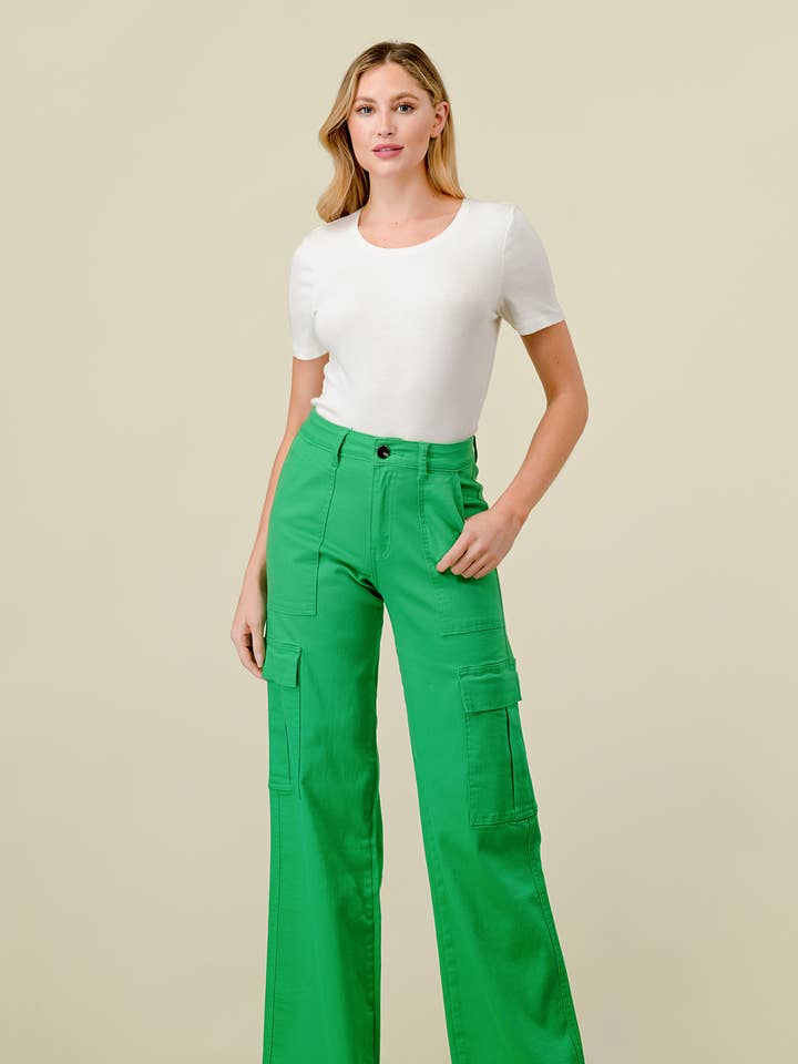 LVB-600 GRÜNE CARGOJEANS MIT HOHER TAILLE, SUPERSTRETCHIG für den Großhandel von Denim Zone U.S.A.