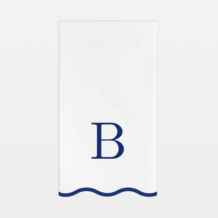 B Initials Letter Monogram Paper Napkins - Blue and White Scalloped for wholesale by Stxy’s