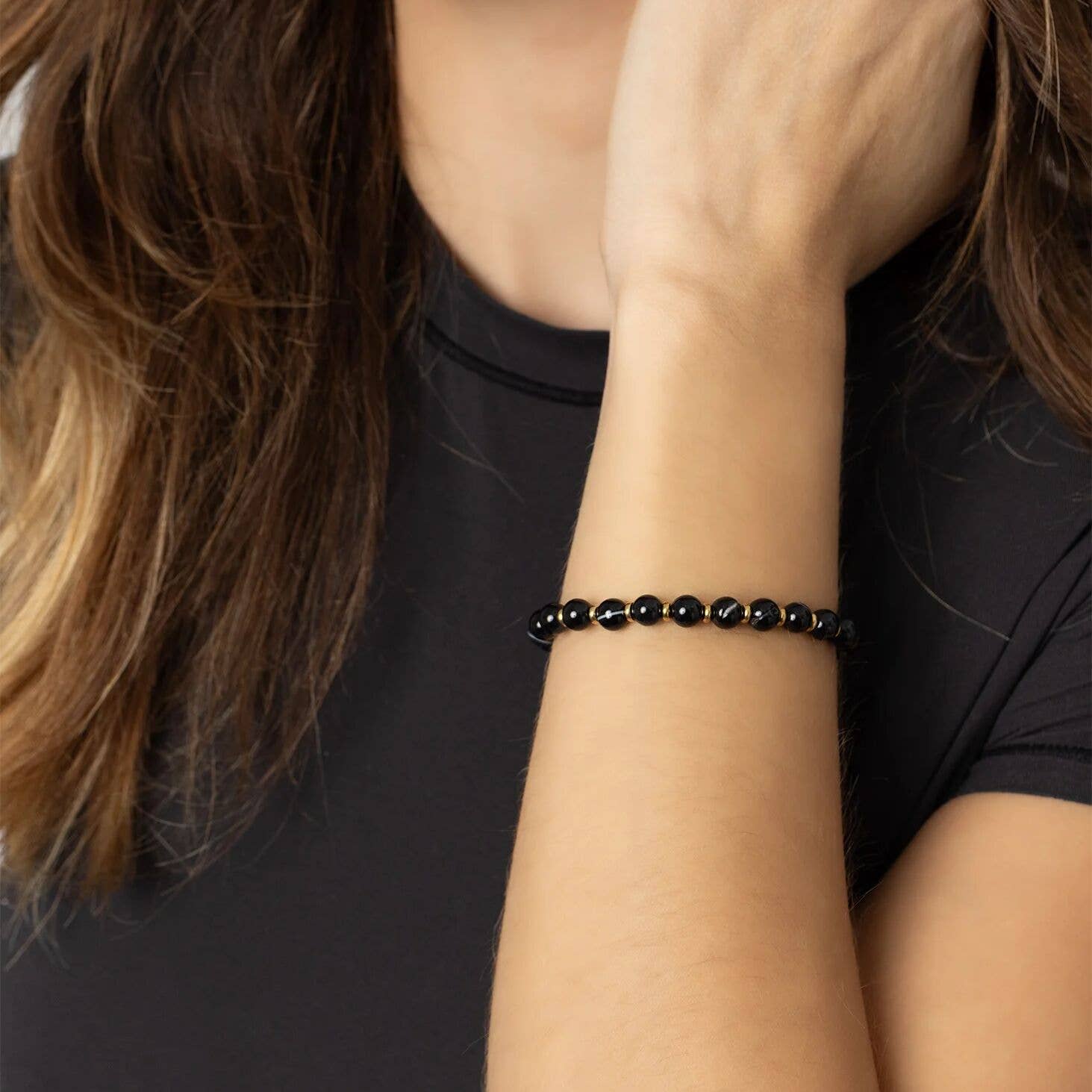 Or Bracelet en perles de verre d'agate plaqué or 18K PVD en vente sur Faire1