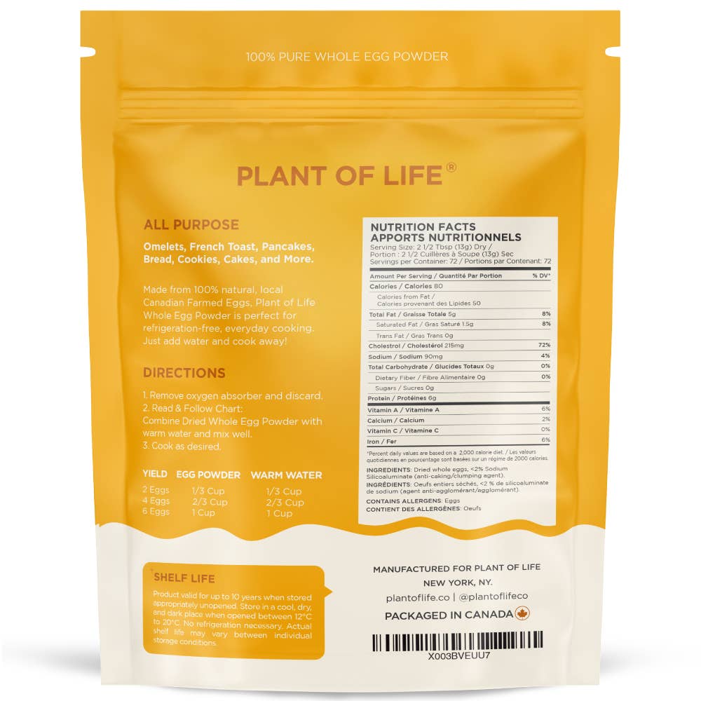 Plant of Life - Wholesale Protein/Superfood Powder - Pure Egg Powder | Canadian Farmed | Camping & Cooking1
