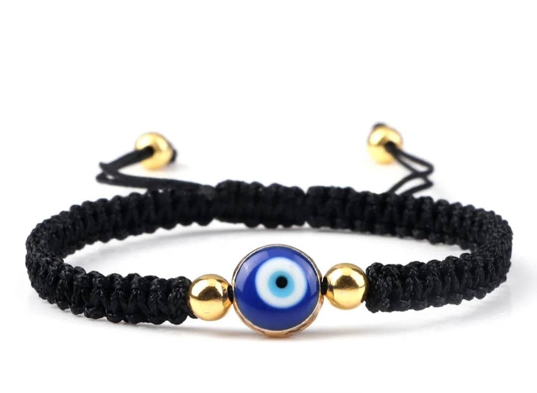 2 Greeks Inc - Wholesale Woven/Braided Bracelet - Handwoven Evil Eye Adjustable Bracelet – Gold Bead Accents1