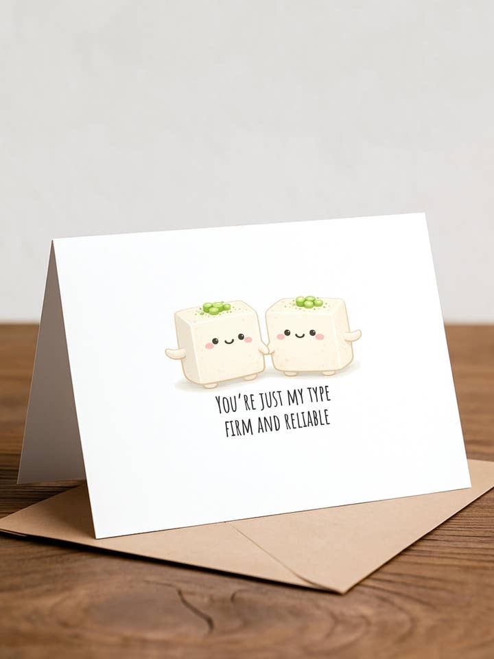Tarjeta de Felicitación con Juego de Palabras de Tofu: Tarjeta de Amor Vegana para venta al por mayor de Chewy Lemon Studio