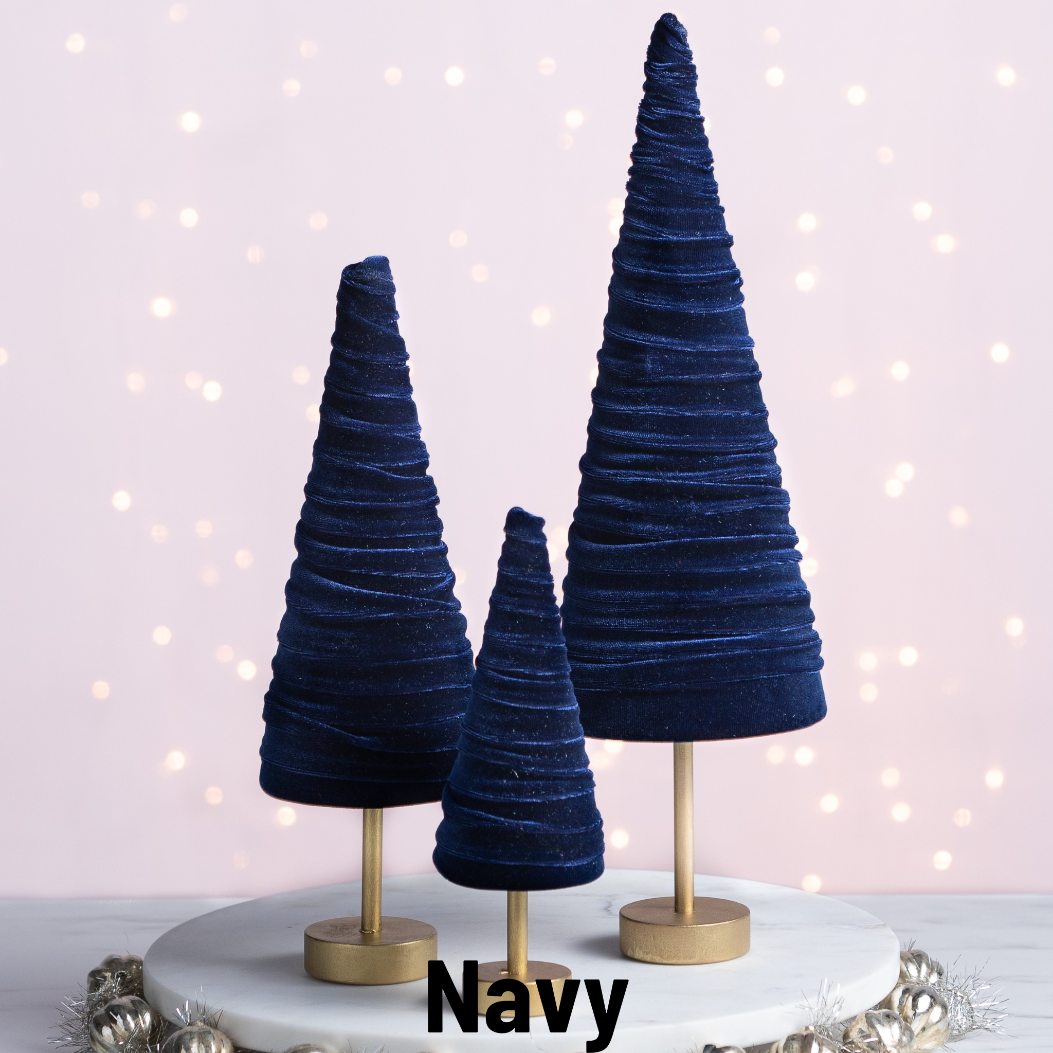 Your Heart's Content - Wholesale Christmas Decoration - Pedestal Trees Velvet Set of 3 Tablescap, Winter Mantel22