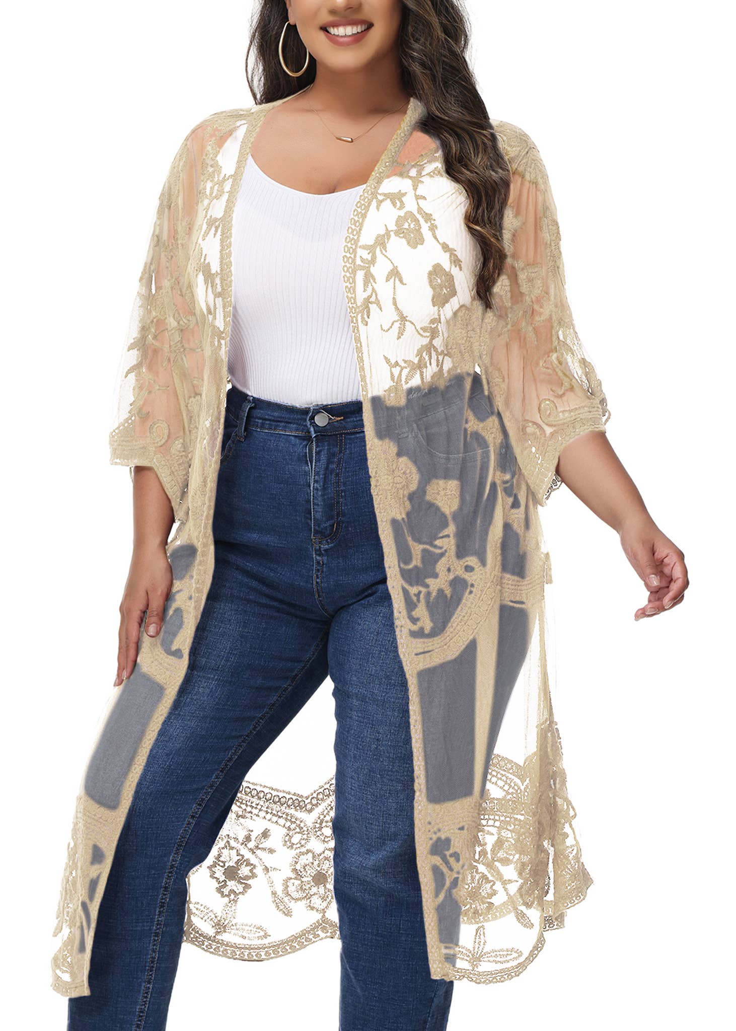 Anna Kaci Wholesale - Wholesale Cardigan - Women's - Women's Plus Size Lace Cardigan Open Front Floral Cardigan40