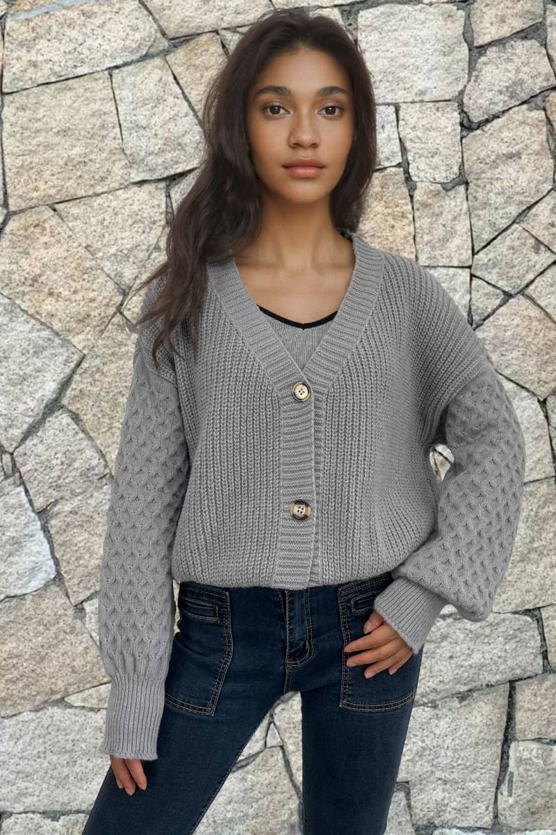 NINEXIS - Vente Cardigan – femme - CWOCAL1875_CARDIGAN VINTAGE À COL EN V ET À MANCHES LONGUES3