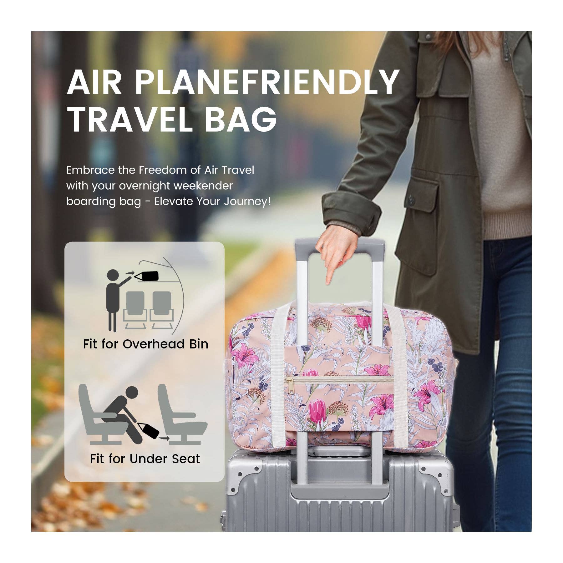 wandf – Saco de viagem - Mulher por atacado – Mala de Viagem Impressa 20L Armazenamento Sob o Assento para Companhias Aéreas36