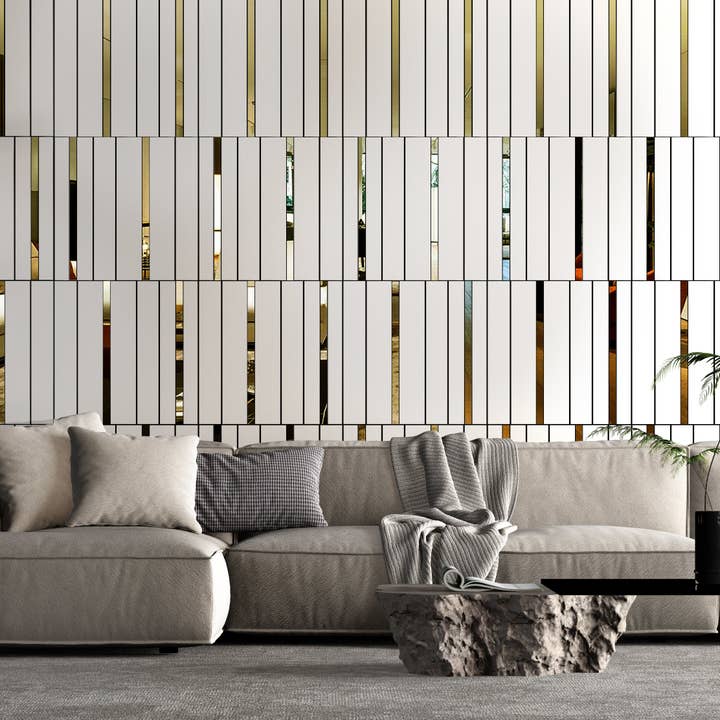 White and Gold Bars Squares 3D Wall Panels for wholesale by Guipp-Decor - Decoriy