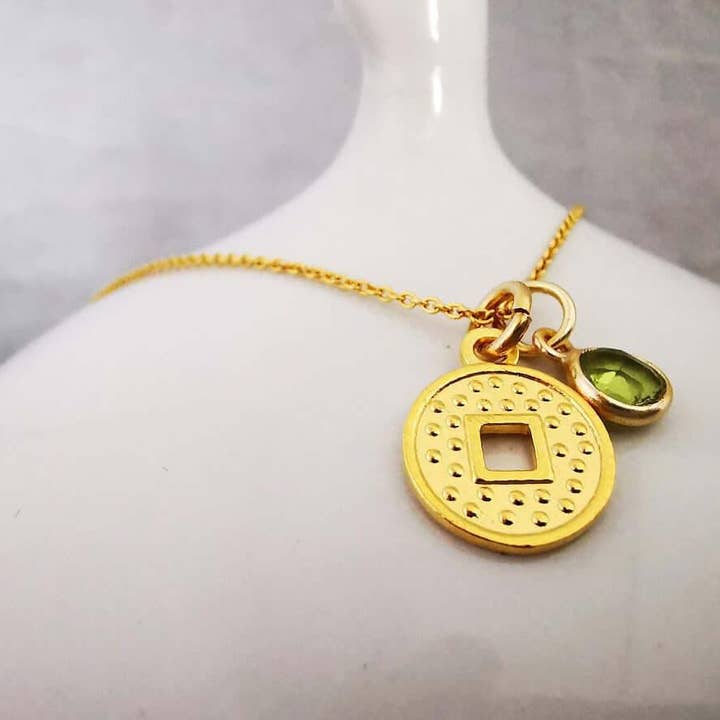 Gold Coin and Gemstone Pendant Necklace for wholesale by Sophellie Jewellery