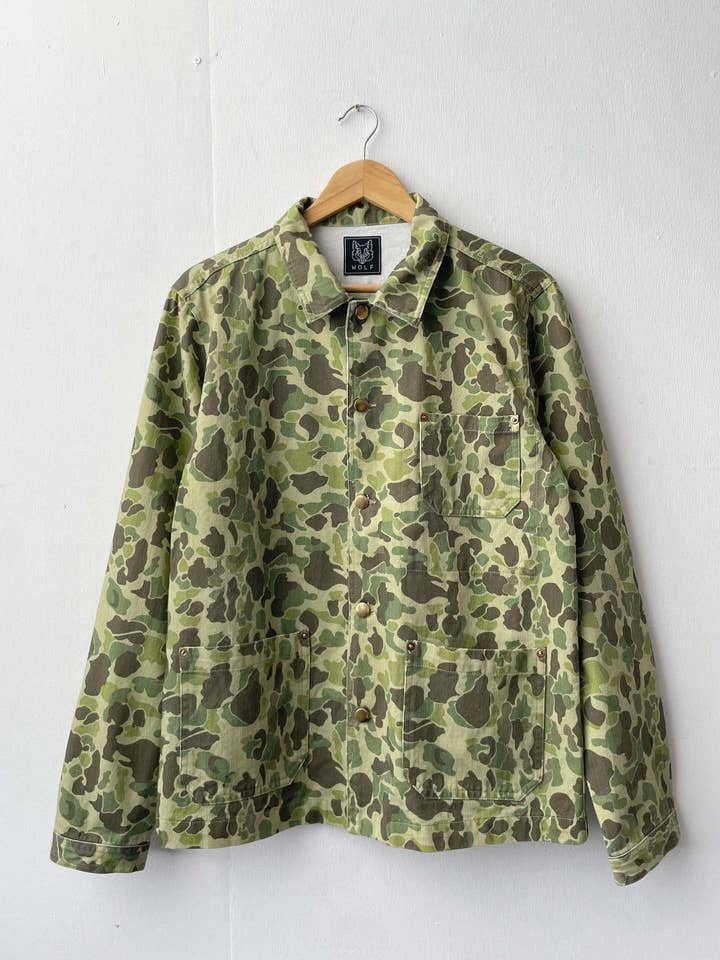 Haringgraat Kikkerhuid Werkjas Eendenjager Jungle Camo voor wholesale door Wolf Clothing Collective Ltd