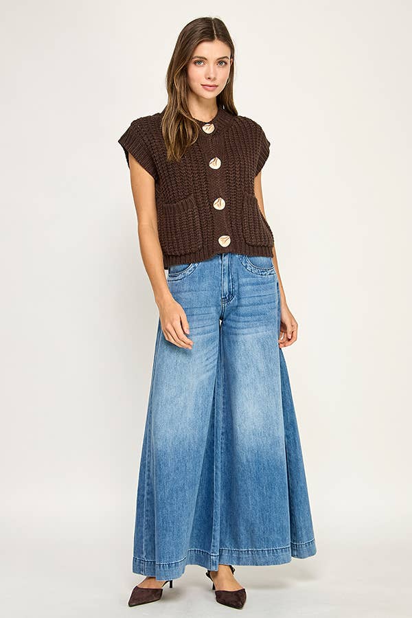 Miss Love - Wholesale Sweater Vest - Women's - CHUNKY KNIT BUTTON-FRONT VEST TOP39