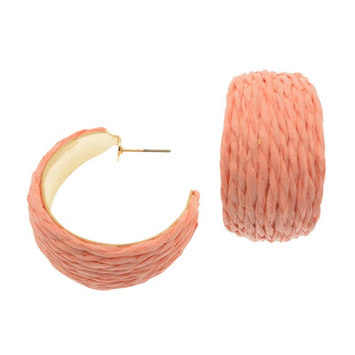 Brincos de argola em ráfia rosa por atacado de Miss Milly Limited