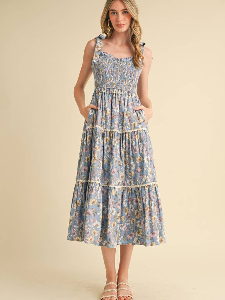 &MERCI - Vente Robe – femme - ROBE MIDI À VOLANTS EN DENTELLE FLORALE MDR385218