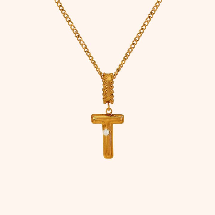 Gold Pearl Initial Necklace for wholesale on Faire13