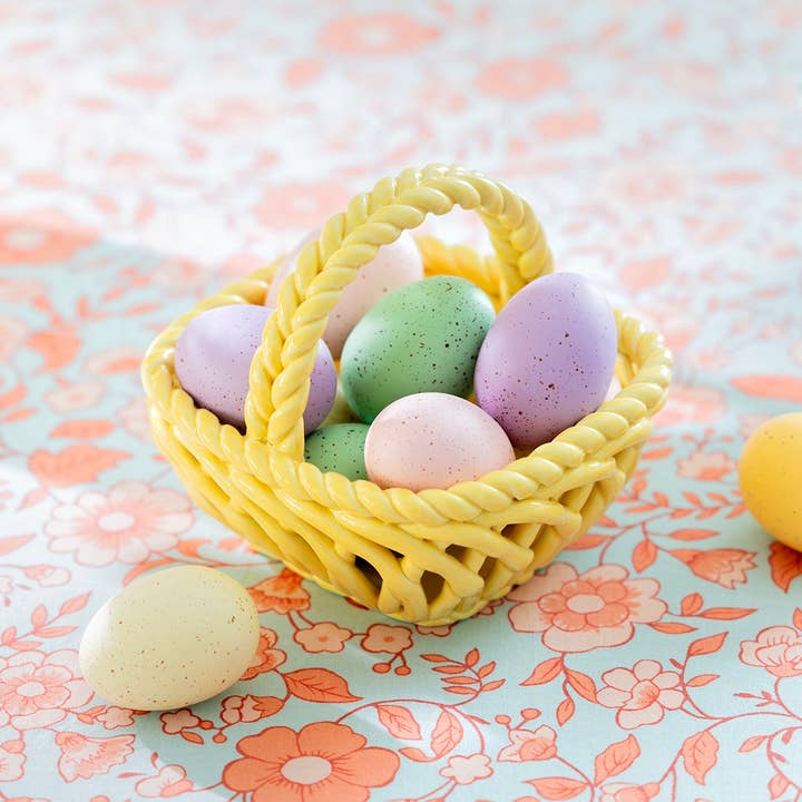 Hand Woven Easter Small Basket - Yellow for wholesale by Grace Teaware