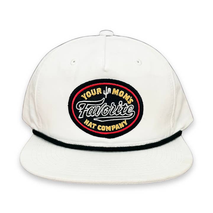 "Preferito della Mamma" - CA 256 Corda Bianca/Nera, Cappellino Snapback per la vendita all'ingrosso da parte di Cactus Alley Hat Co.