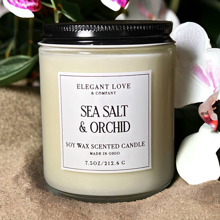 Sea Salt & Orchid Luxury Soy Wax Candle for wholesale by Elegant Love &Co